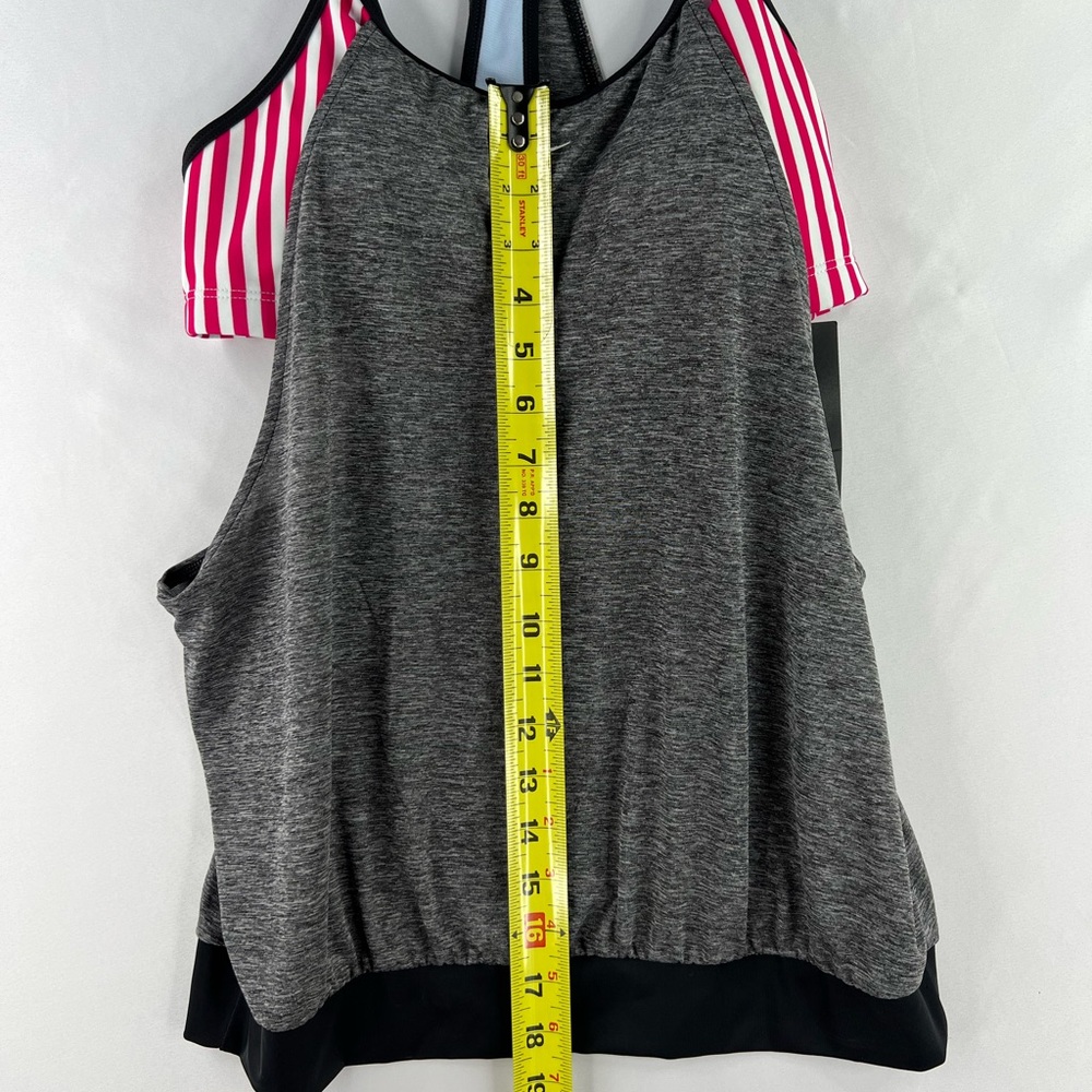 NIKE WOMENS FIREBERRY LAYERED STRIPED PADDED TANKINI TOP SZ MEDIUM - Picture 5 of 6